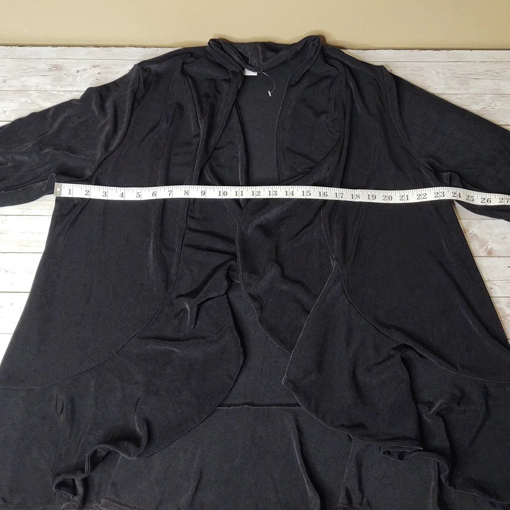 Catherines Ruffle Edge Open Front Draped Black Cardigan 18/20W - Picture 5 of 6